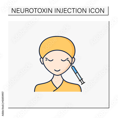 Cosmetic injection color icon.Injection into corners of eyes. Eyes lifting.Rejuvenation. Beauty cosmetic procedure.Isolated vector illustration
