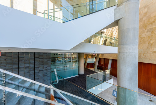 Abstract fragment of the urban architecture of modern luxury building, centre, hotel, shopping mall, business centre. Interior design.