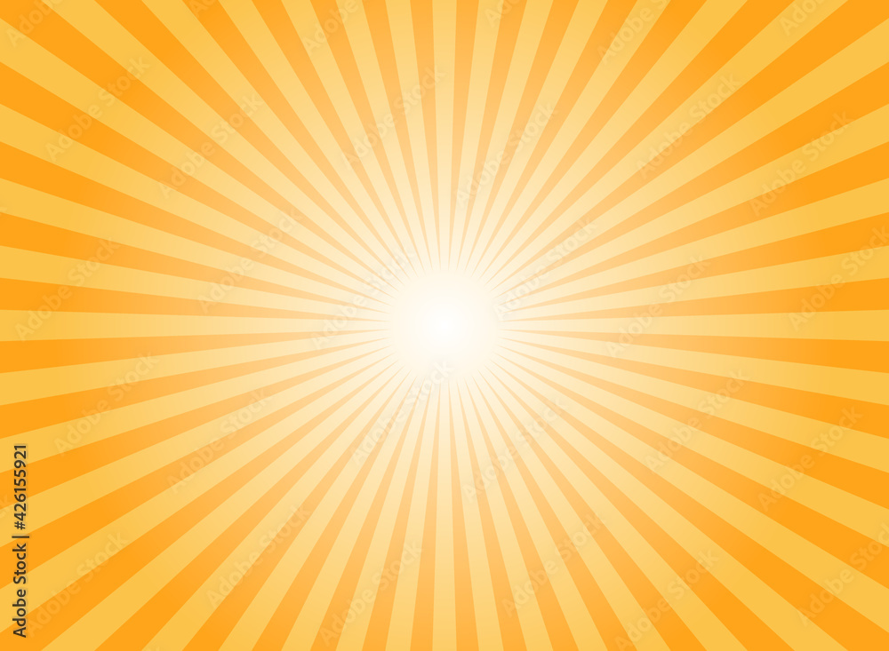 Fototapeta premium Sunlight rays horizontal background. Bright orange color burst background. Vector illustration.