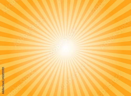 Sunlight rays horizontal background. Bright orange color burst background. Vector illustration.