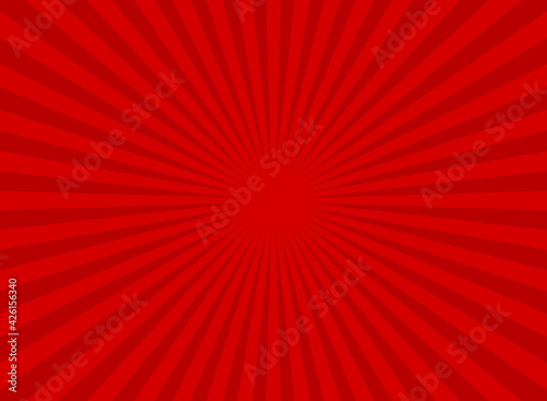 Sunlight retro wide horizontal background. Red color burst background.