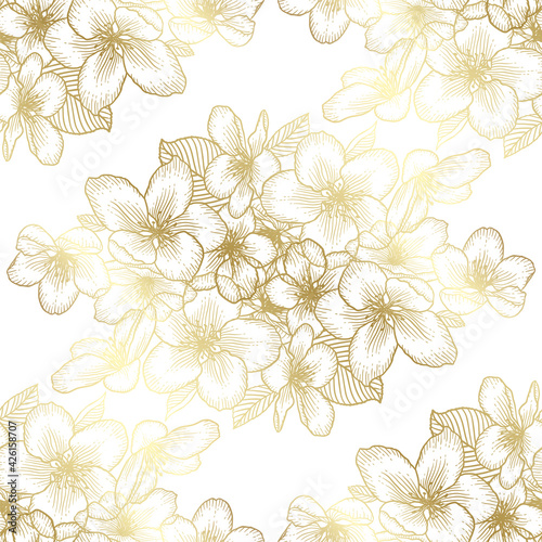 Golden seamless floral pattern  botanical vector background illustration