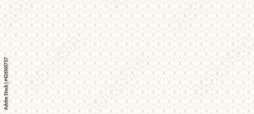 Golden lines pattern. Vector geometric seamless texture with delicate grid, thin lines, hexagons, triangles, diamonds. Abstract minimal gold background. Art deco style ornament. Subtle geo design
