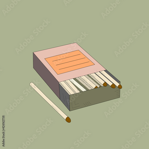 Matches, travel tool, for making fire.Doodle style vector graphics with isolated background.