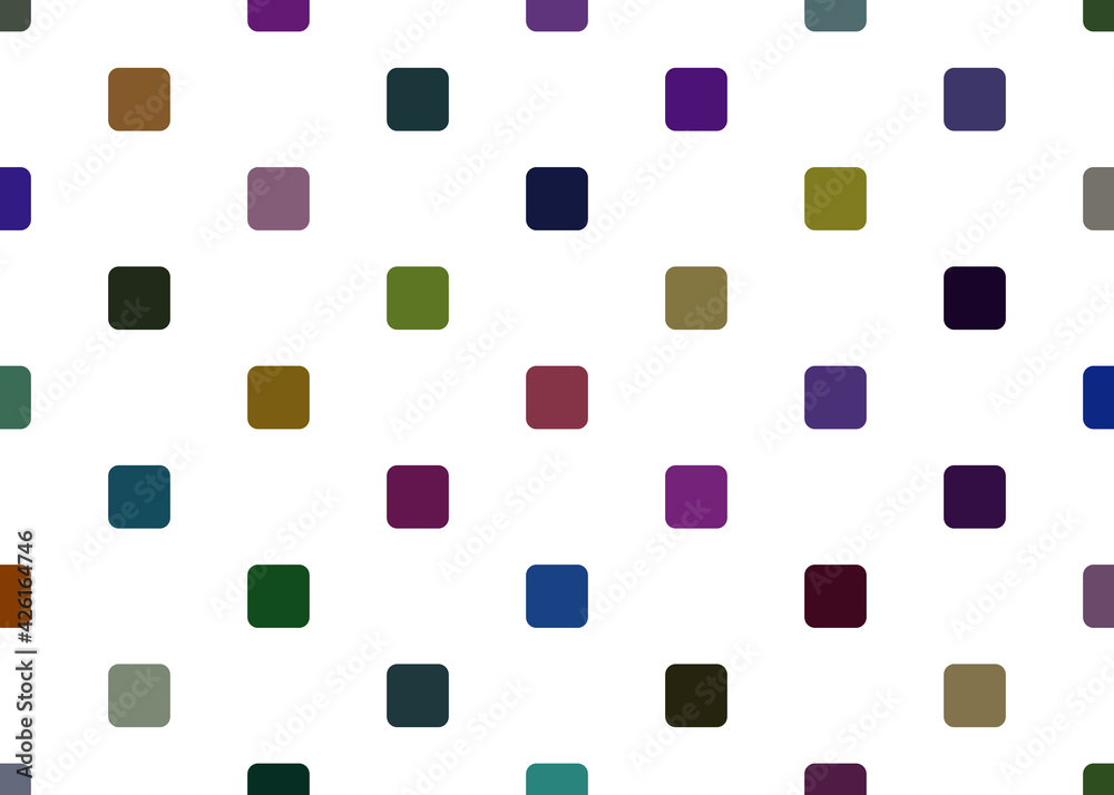 Multicolored small squares on a white background.