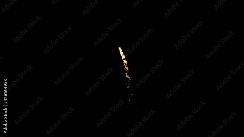 Rockets streak into the sky and explode with shimmering color during fireworks display and celebration. Colorful, sparkling light from bursting pyrotechnic show high in the black night sky.