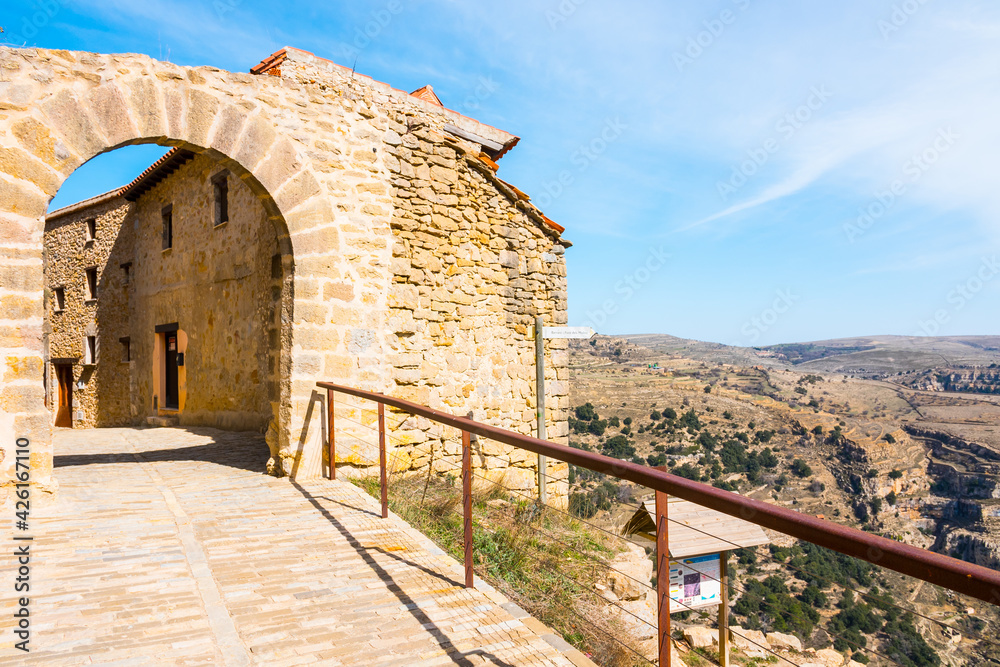 Ares del Maestrat (Maestre), Castellon province, Valencian Community, Spain. Beautiful historic medieval village on top of a hill. Maestrazgo natural and historical mountainous region.