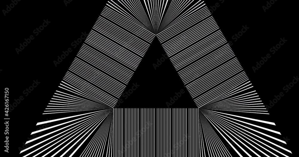 Digital animation of lines forming a triangle shape in seamless pattern against black background