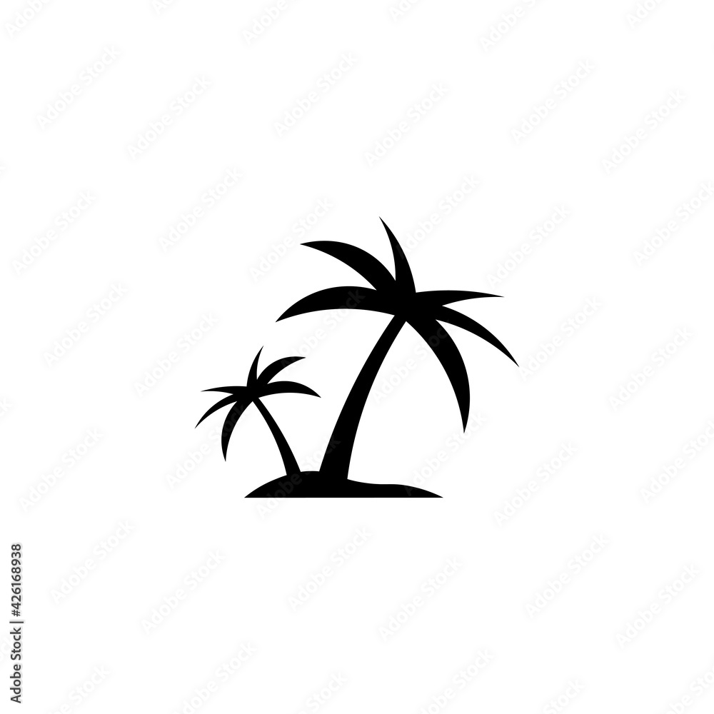 Colored icon of palm trees on the island, sunset. Vector illustration eps 10