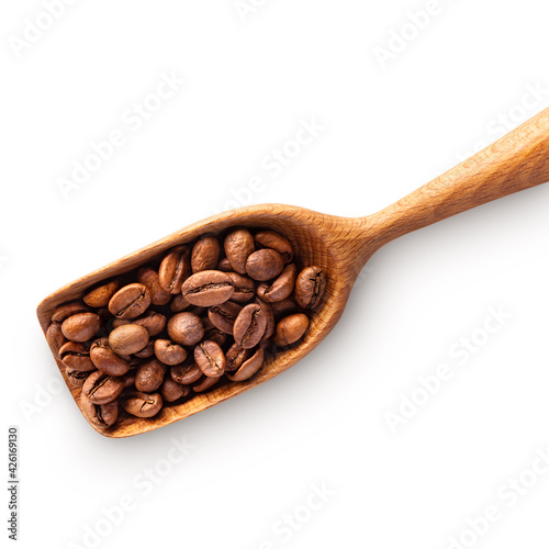 Wood scoop with coffee beans