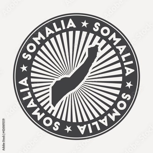 Somalia round logo. Vintage travel badge with the circular name and map of country, vector illustration. Can be used as insignia, logotype, label, sticker or badge of Somalia.