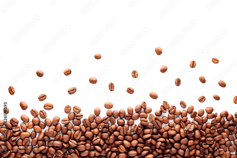 Obraz premium Coffee beans background on white background