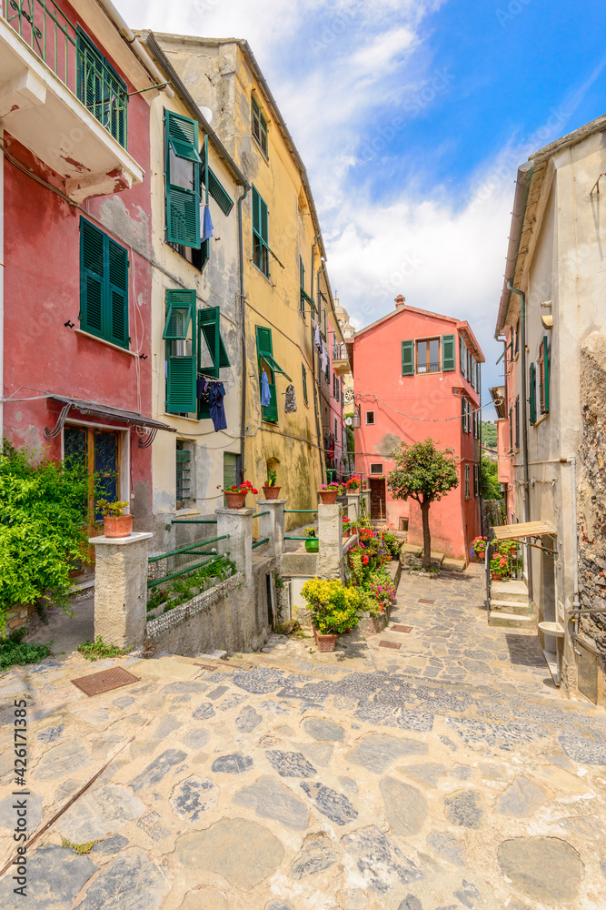 Traditional pictorial streets of old italian villages. Portovenere.