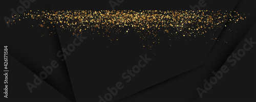 A universal version of the basis for a Wedding or Christmas gold elements dots circles and lines design black background abstract shiny color golden