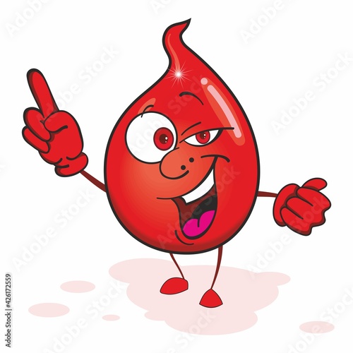 Blood drop. Cartoon mascot character. Cute character a drop of blood. Blood donor day character. Red drop is presenting. 