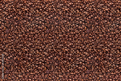 Coffee beans seamless background. Top view