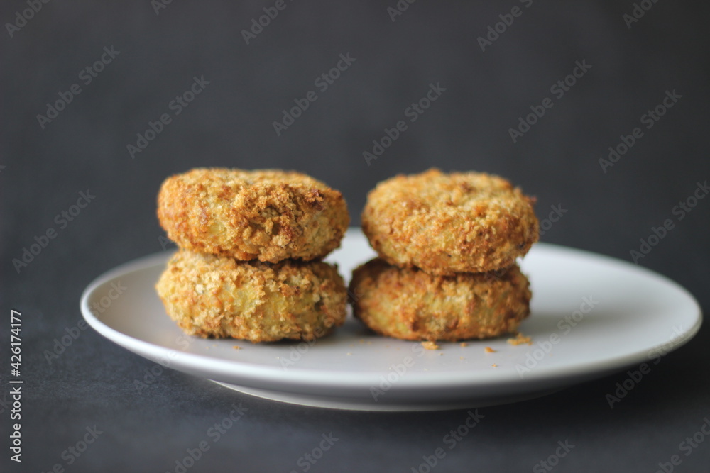 Light brown color chicken cutlets made in the air fryer. Light brown color chicken cutlets made in the air fryer.