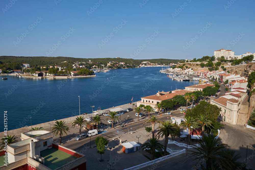 View of the port of Mahón (Maó), capital of the island of Menorca. Spain.