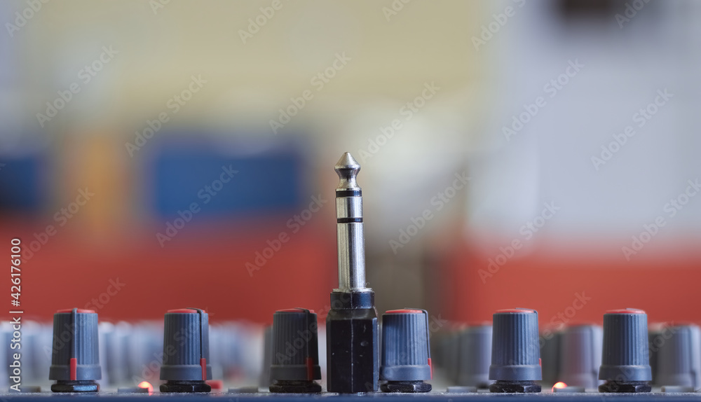 Stereo jack plug. Audio mixer. Stereo jack plug. Audio mixer.