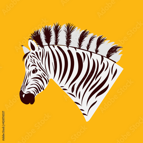 Zebra head isolated on warm orange background. Vector illustration.
