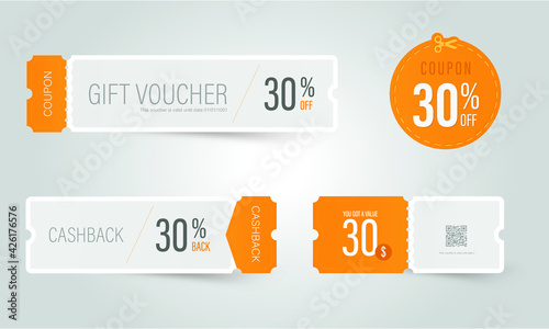 Coupon ticket with 30%off. Thirty percent discount tag voucher