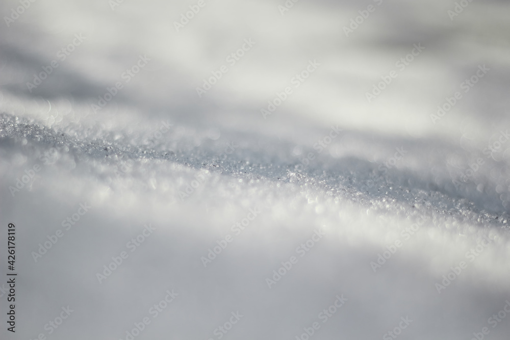White snow texture background. Selective focus.