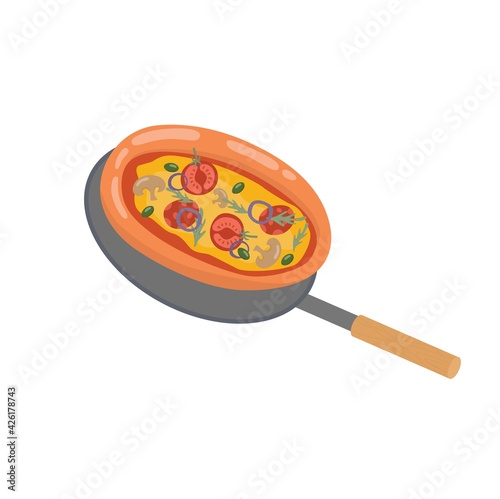 Pizza illustration for pizzeria menu take away box, delivery and package. Vector stock illustration with hand written sign isolated on white background for pizzeria logo. EPS10