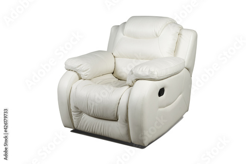 Φωτογραφία white leather recliner armchair isolated on white background