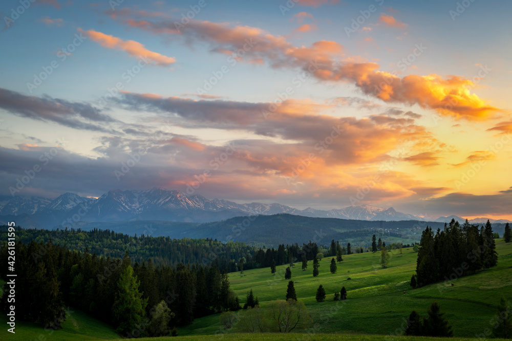 Beautiful spring sunset at Tatra mountains in Poland Beautiful spring sunset at Tatra mountains in Poland
