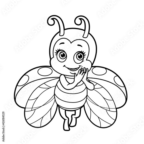 Flirtatious fly little ladybug outline for coloring page isolated on white background