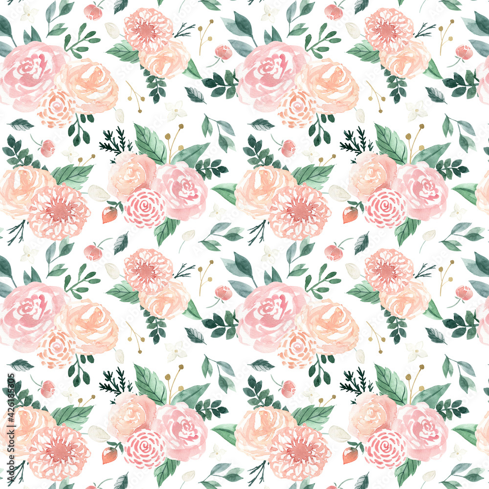 Watercolor floral digital paper floral pattern 