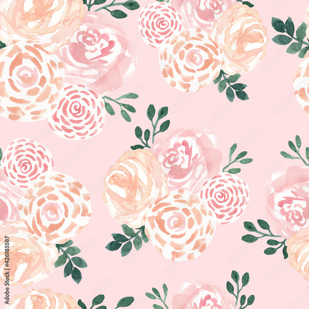Boho watercolor floral seamless pattern 