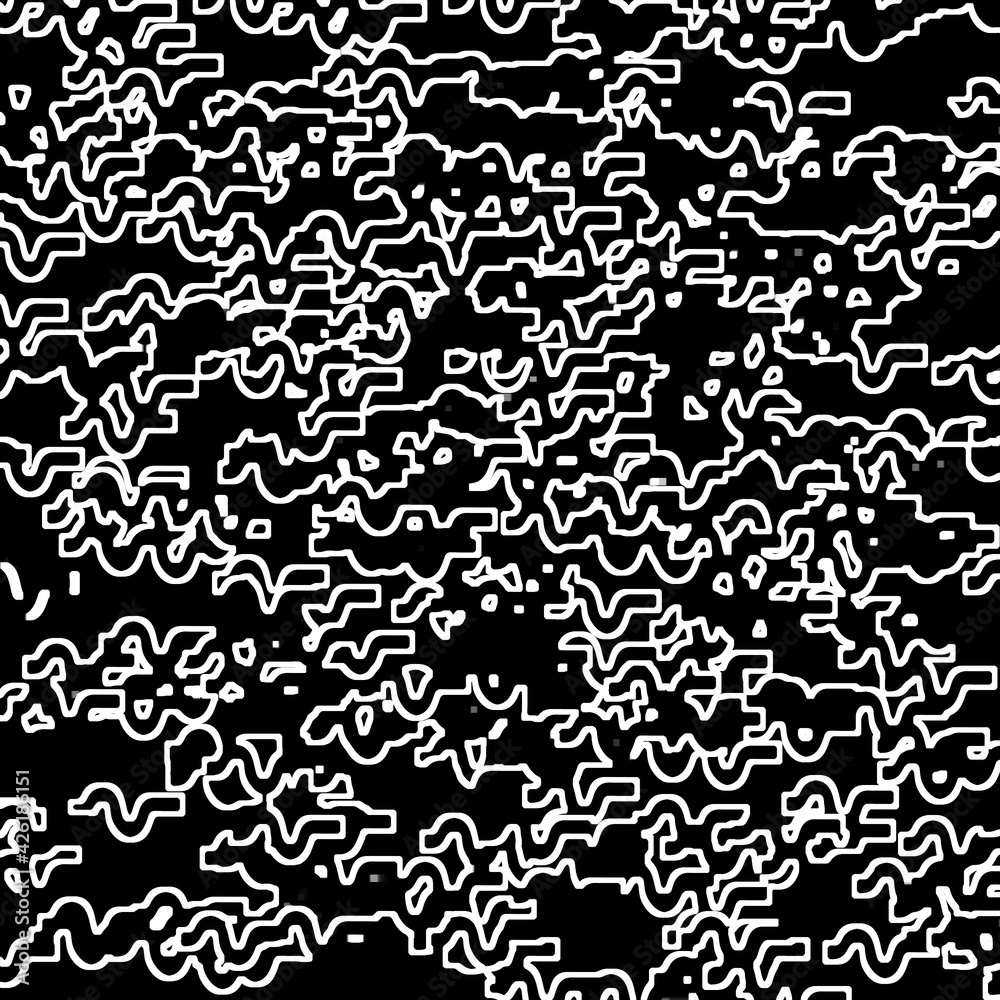 Geometric pattern with chaotic black and white wave lines. Memphis style. For fabric, page, web.