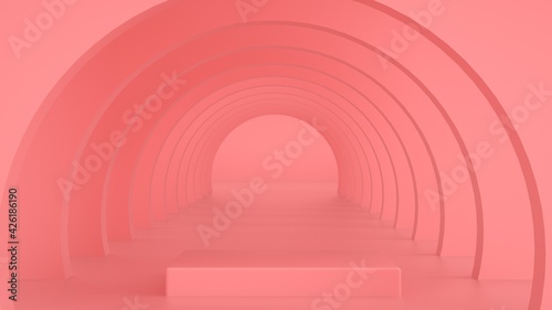 3D rendering of Abstract Tunnel Door  Empty Product Stand  Platform  Podium. Copy Space  Image Montage.