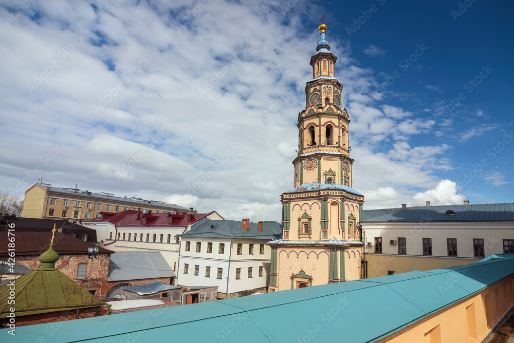 Bell Tower of the Peter and Paul Cathedral of Kazan, Russia.