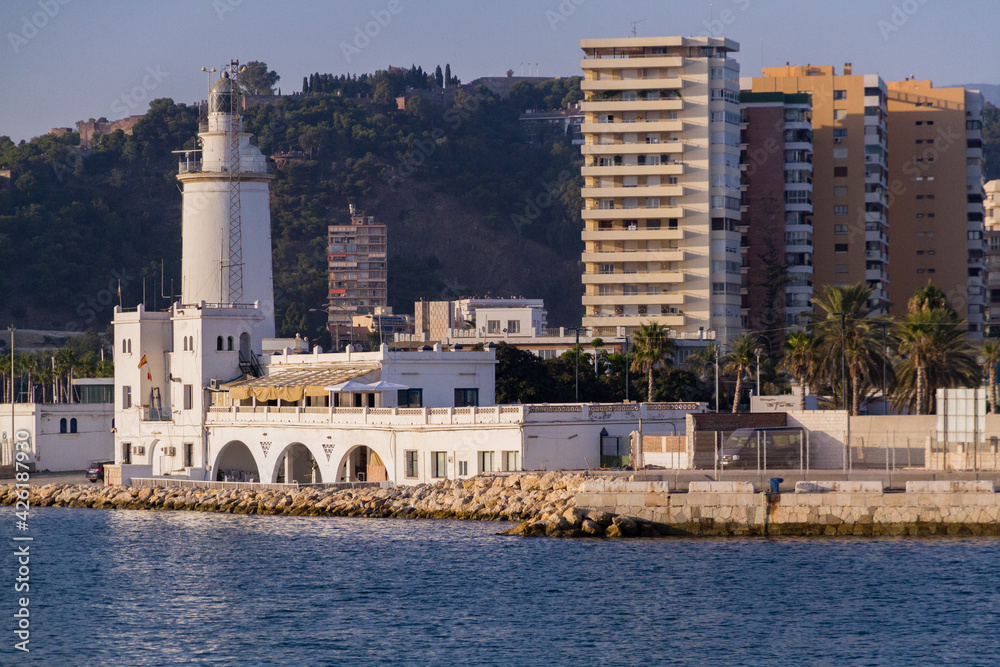 Lighthouse at Malaga's Port on a Sunny Day