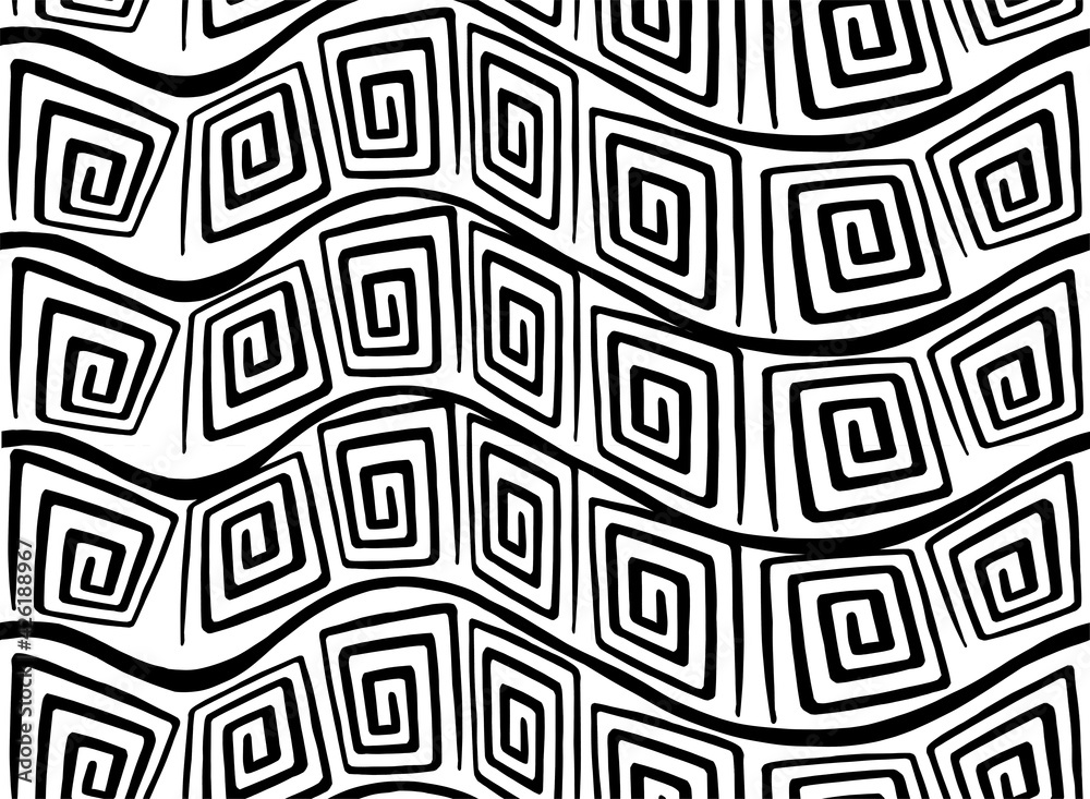 Seamless pattern. Abstract texture. Hand drown curved lines and nodes. Vector illustration. 