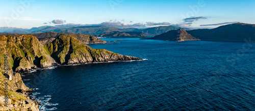 Sunset wide angle view from the island Runde in Norway