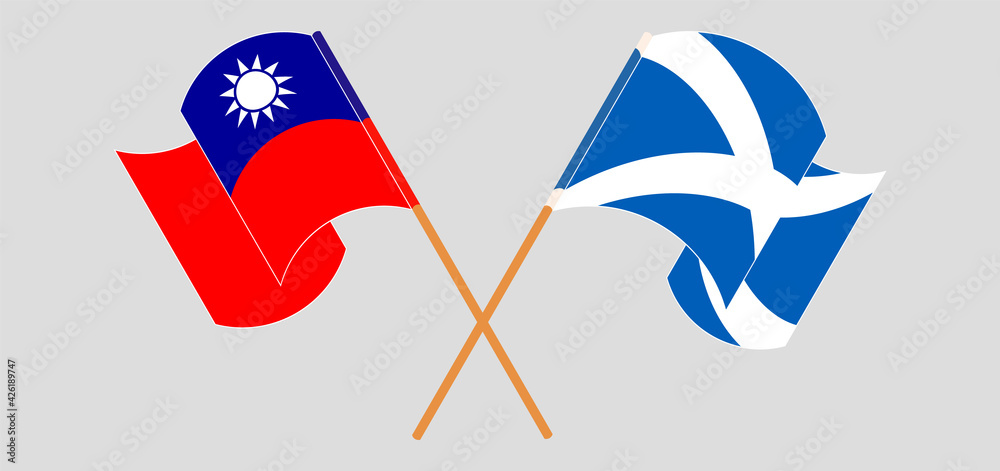 Crossed and waving flags of Taiwan and Scotland Crossed and waving flags of Taiwan and Scotland