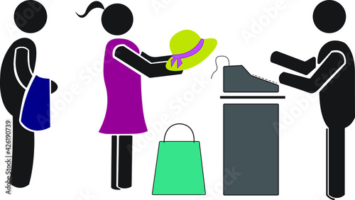 Shopping, People at the cash point vector pictogram