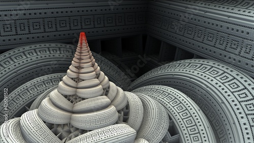 Bizarre 3D fractal background with recursive structures and shapes.