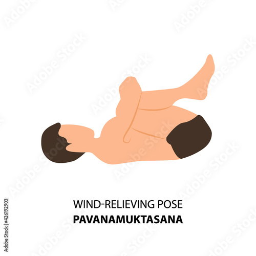 Man practicing yoga pose isolated Vector Illustration. Man standing in wind-relieving pose or pavanamuktasana pose, Yoga Asana icon