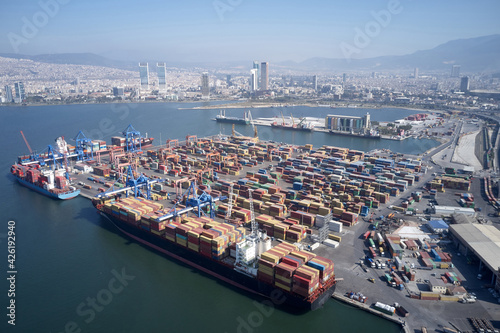 Panoramic view of port and gulf of Izmir.