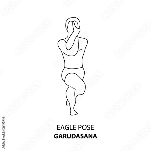 Man practicing yoga line icon. Man doing yoga pose. Man standing in Eagle Pose or Garudasana Pose, outline illustration icon. Yoga Asana linear icon