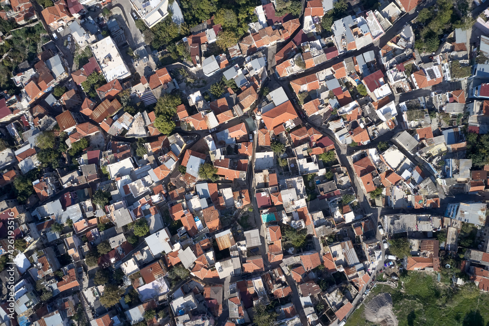 Top view of houses with red roofs. Top view of houses with red roofs.