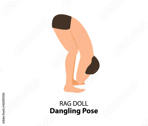 Man practicing yoga pose isolated Vector Illustration. Man standing in rag dol pose or dangling pose, Yoga Asana icon