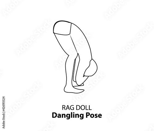 Man practicing yoga pose isolated outline Illustration. Man standing in rag dol pose or dangling, Yoga Asana line icon