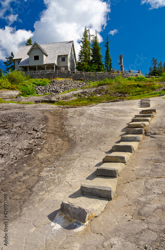 A stairs at trail in Mount Baker Visitor Center, WA, USA. photo