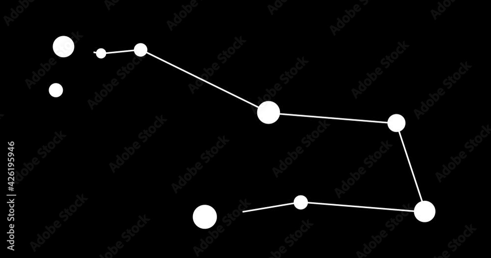 Puppis constellation. Stars in the night sky. Constellation in line art style in black and white. Cluster of stars and galaxies. Horizontal composition, 4k video quality