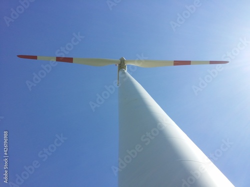 A wind turbine from below